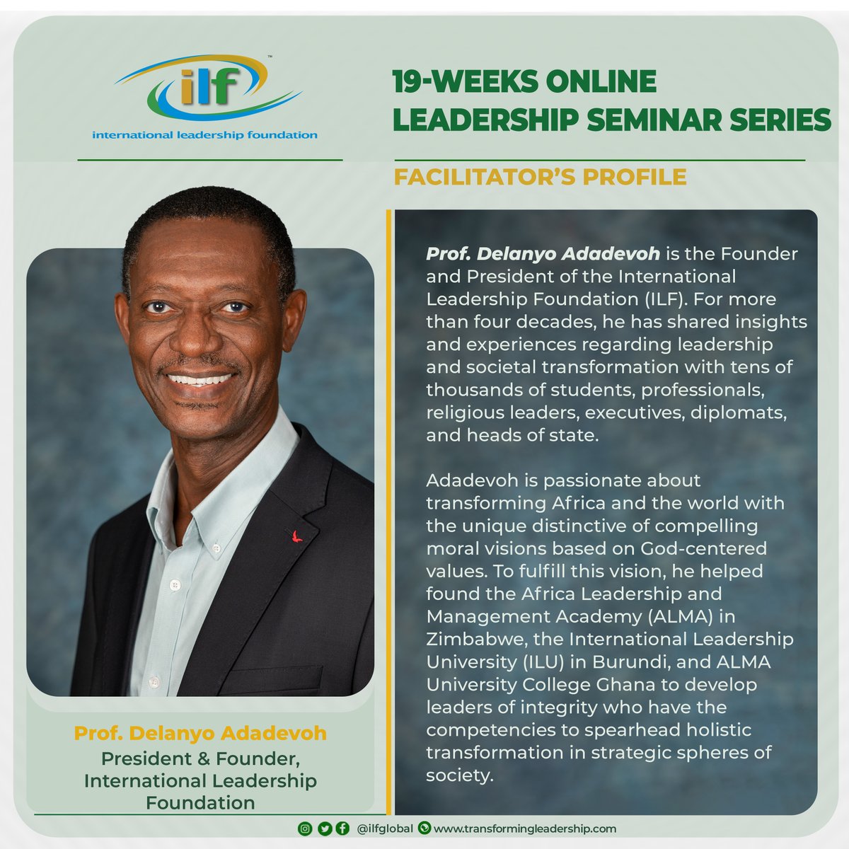 ILFGlobal's tweet photo. Facilitators for our Online Leadership seminar are experienced professionals. Register now for our seminar series which runs 20 March through 24 July. #ILFGlobal Registration link: https://t.co/9iHozMxYUX https://t.co/3isnMHMq7T