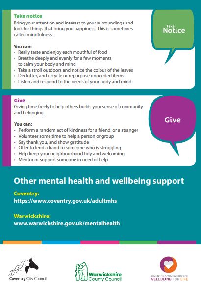 5 Ways to Wellbeing in Warwickshire aims to raise awareness of wellbeing, encourage and support Warwickshire residents and workforce to talk about wellbeing and build the Five Ways to Wellbeing into their lives. Click here for more information: warwickshire.gov.uk/fivewaystowell…
