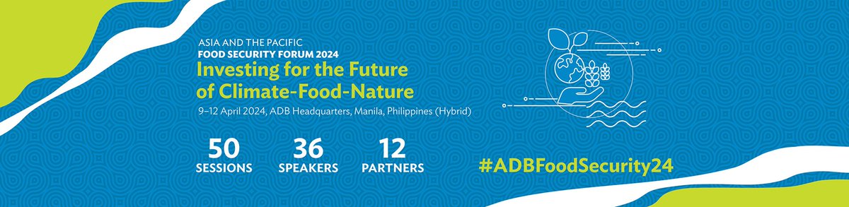 🚨 @ADB_HQ is organising the Asia and the Pacific #FoodSecurity Forum 2024:

🗓️8-12.04.2024 
📌Manila 🇵🇭 
🔗 register: bit.ly/3ItwVZE

The #FSForum2024 will address the worsening food crisis in the region, impacts of climate change, biodiversity loss.

#ADBFoodSecurity24
