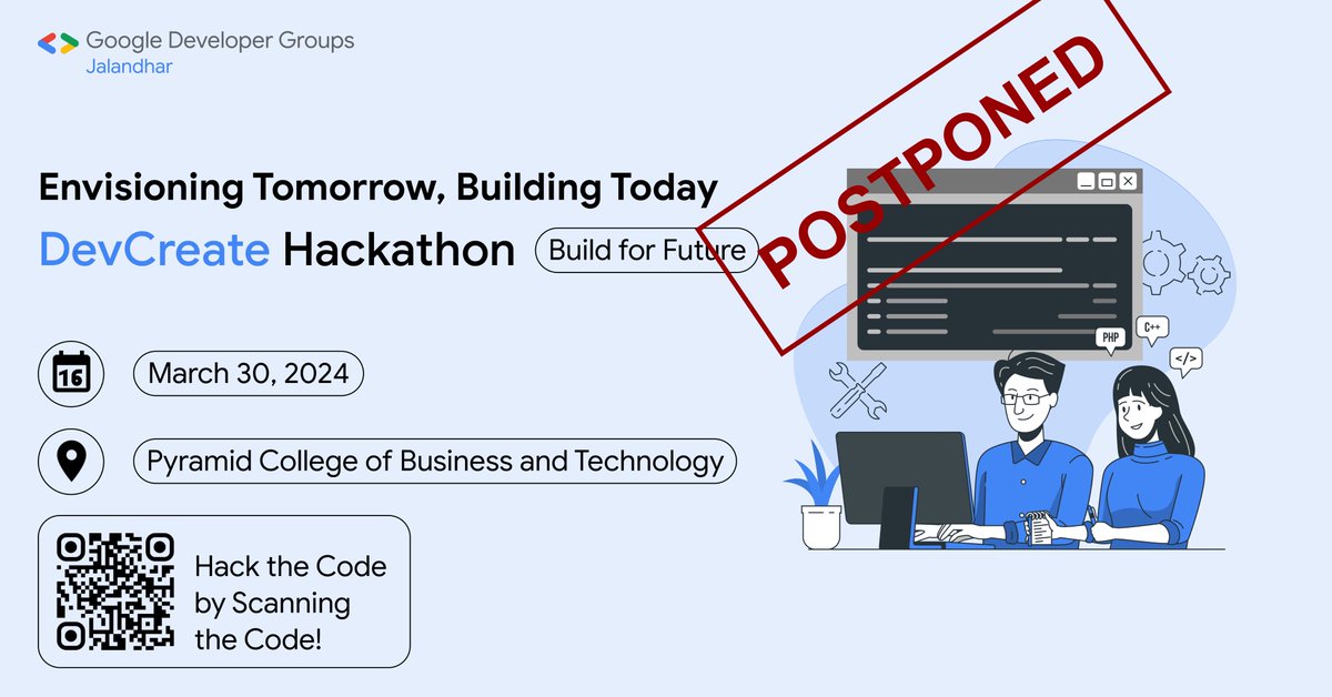 GDGJalandhar's tweet photo. π¨ Update: Hackathon Postponed! π
As major institutions have mid-sem evals, we're moving to Mar 30, 2024.
Mark your calendars & stay tuned for an even more epic coding journey! π
π»
https://t.co/g9fB7RJs44
#hackathon #HackathonRescheduled #NewDate #StayTuned #devCommunityin https://t.co/iAPBb1FVLn