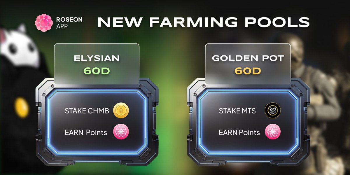 🚀Get ready to boost your earnings with #Airdrop Farming! Introducing two new farming pools to leverage your earnings and accumulate more points for the upcoming $ROSP airdrop🔥 1️⃣ Elysian: Stake $CHMB - Earn Rose points 2️⃣ Golden Pot: Stake $MTS - Earn Rose points 📆Term: 60D…