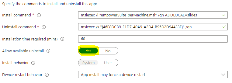RaphiRou's tweet photo. @IntuneSuppTeam Am I missing something here? I set an app to allow available uninstall but after installing it from the company portal, I am only given a "reinstall" option. Any help is greatly appreciated, thanks. https://t.co/D0Dn3hhssl