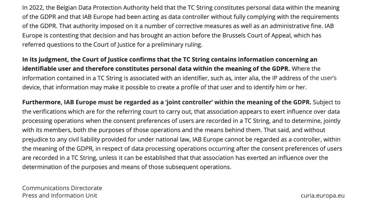 People across Europe have been plagued by fake “consent” popups every day on almost every website and app since the GDPR was introduced almost six years ago. IAB Europe has sought to evade its responsibility for this charade. But the European Court of Justice has set it straight.