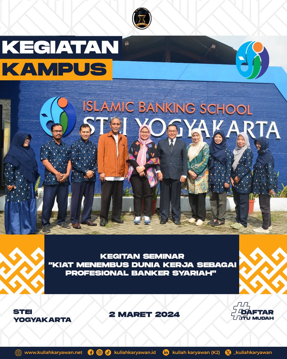 _kuliahkaryawan's tweet photo. Kegiatan Seminar "Kiat Menembus Dunia Kerja Sebagai Profesional Banker Syariah" Kampus STEI YOGYAKARTA
.
Program Studi :
S1 Ekonomi Syariah
S1 Perbankan Syariah
.
Info Pendaftaran Online :
https://t.co/QEUNieHlRW
Info Lebih Lanjut :
08156522096
#kuliah #kelaskaryawan https://t.co/RR0UY02gZR