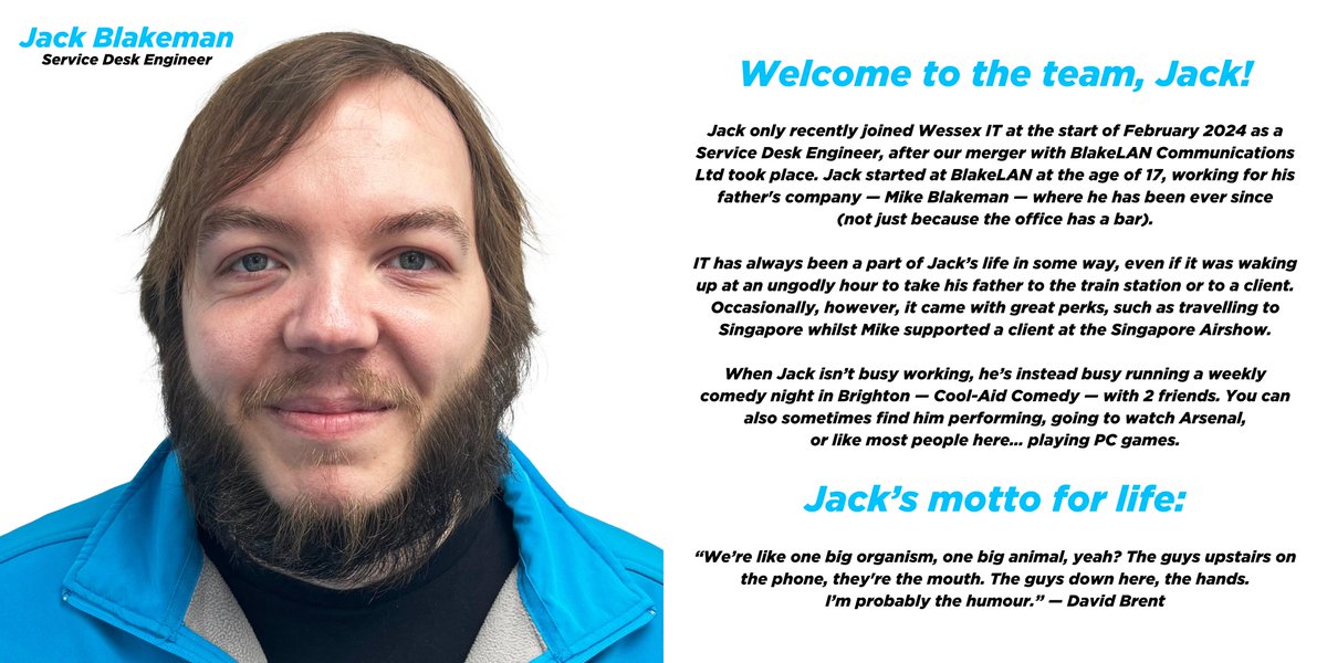 Read below for an introduction of one of our newest members of Wessex IT! 👇

#NewEmployee #EmployeeOnboarding #ITSupport #ITSupportWestSussex #WestSussex #ITSupportSussex #Sussex #ITSupportSurrey #Surrey #MSP #ClientSupport #ITAudit #ITServices #ManagedITServices #Technology