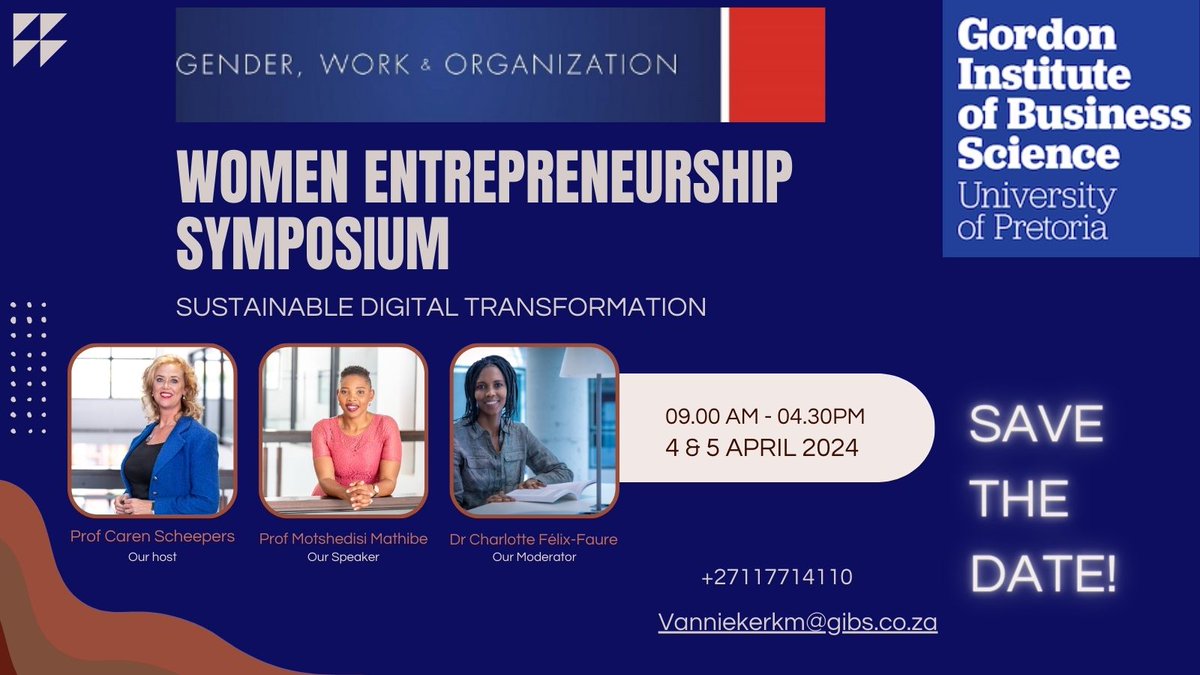 join us for the @GenderWorkOrg symposium on 'sustainable digital transformation for women entrepreneurs' @ @GIBS_SA in South Africa. More information here: gibs.co.za/news-events/ev… #entrepreneurshipresearch #WomenEmpowerment #DigitalTransformation #policydevelopment