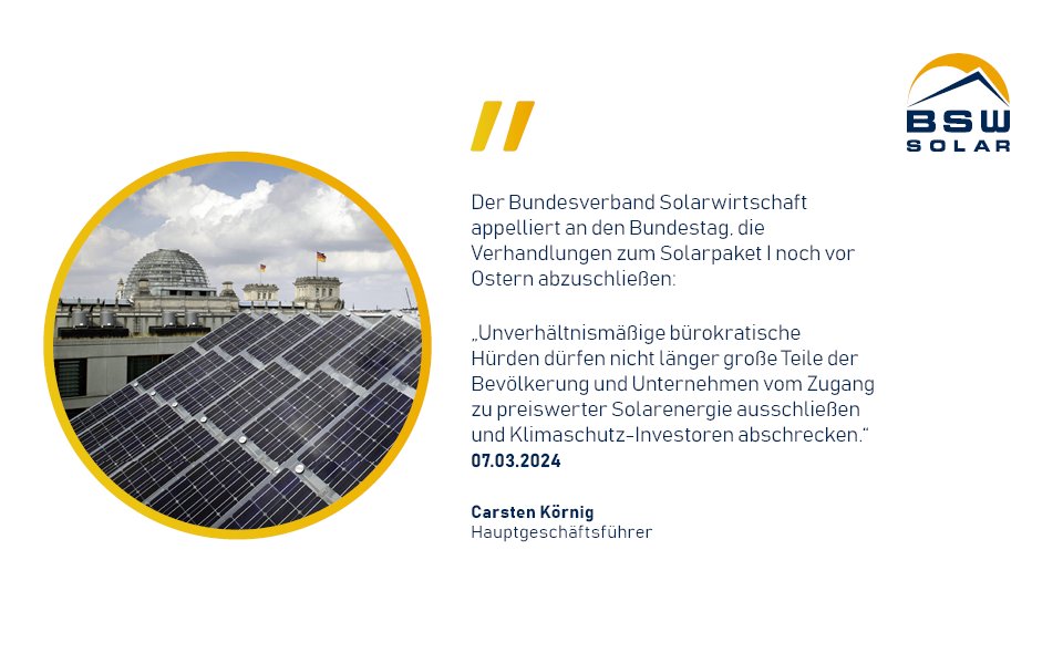 Bürokratieabbau nicht blockieren – Solarpaket I nächste Woche im Bundestag verabschieden! bsw.li/3T84lBH