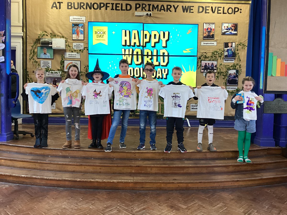 Year 4 Cedar with their lovely costumes and T shirts for the competition. #WorldBookDay