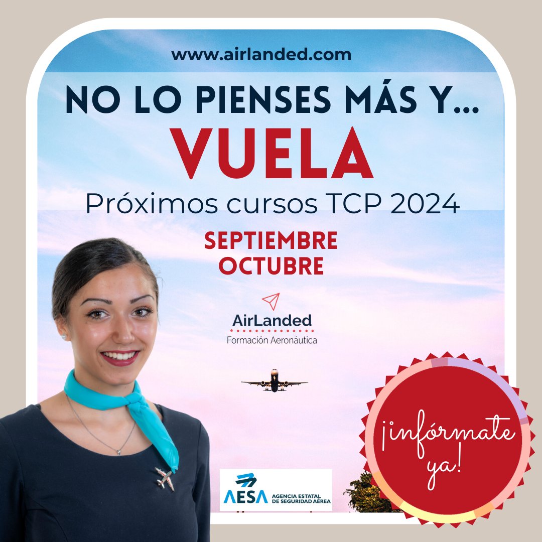 air_landed's tweet photo. 🔴SUEÑAS CON VOLAR? TENEMOS ALGO QUE CONTARTE
Abrimos nuevo curso de TCP con inglés incluido y preparación de entrevistas 
En @airlanded seguimos apostando por la formación de CALIDAD 
No pierdas tu vuelo y embarca en nuestro próximo curso de #tcp 
 #escuelatcp #empleo #cursotcp https://t.co/xA2tuwRWId