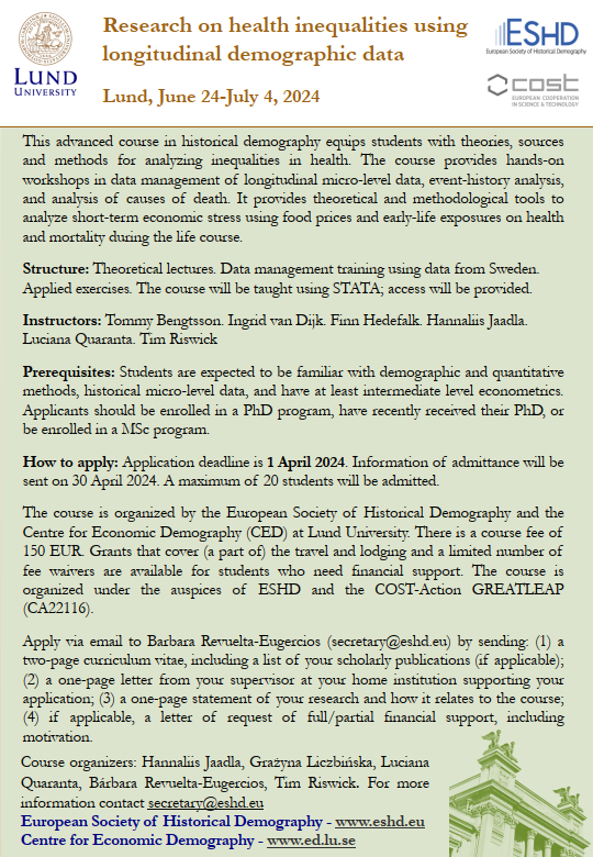 Join us in Lund this summer for a course on health inequalities using longitudinal demographic data