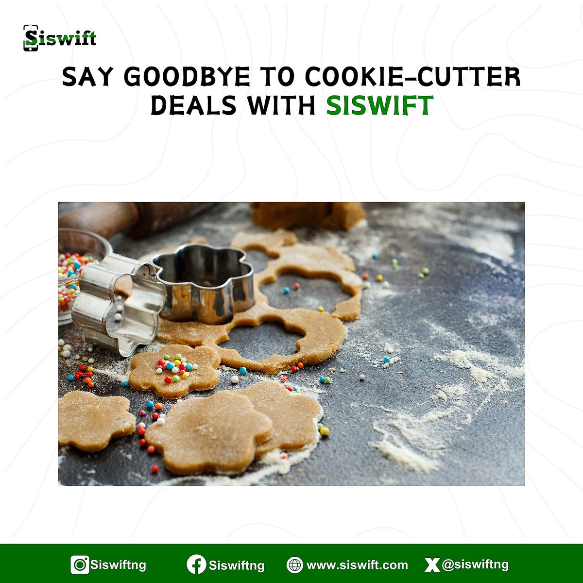 Break free from standard deals with Siswift! 

Negotiate unique offers that match your preferences.
.
.
.
#UniqueDeals #transparenttransactions #negotiationpower #changingthegame #convenience #convenienceoverfixedprices #digitalmarketing #siswift #iphones #phones