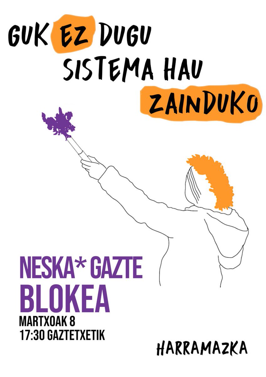 M8 honetan neska* gazteok <a href="/GasteizkoMF/">Gasteizko MF</a> -ren mobilizaziora joateko blokea antolatu dugu. 

Animatu gurekin kaleak hartzera!

Neska gazteok ez dugu sistema hau zainduko!🔥