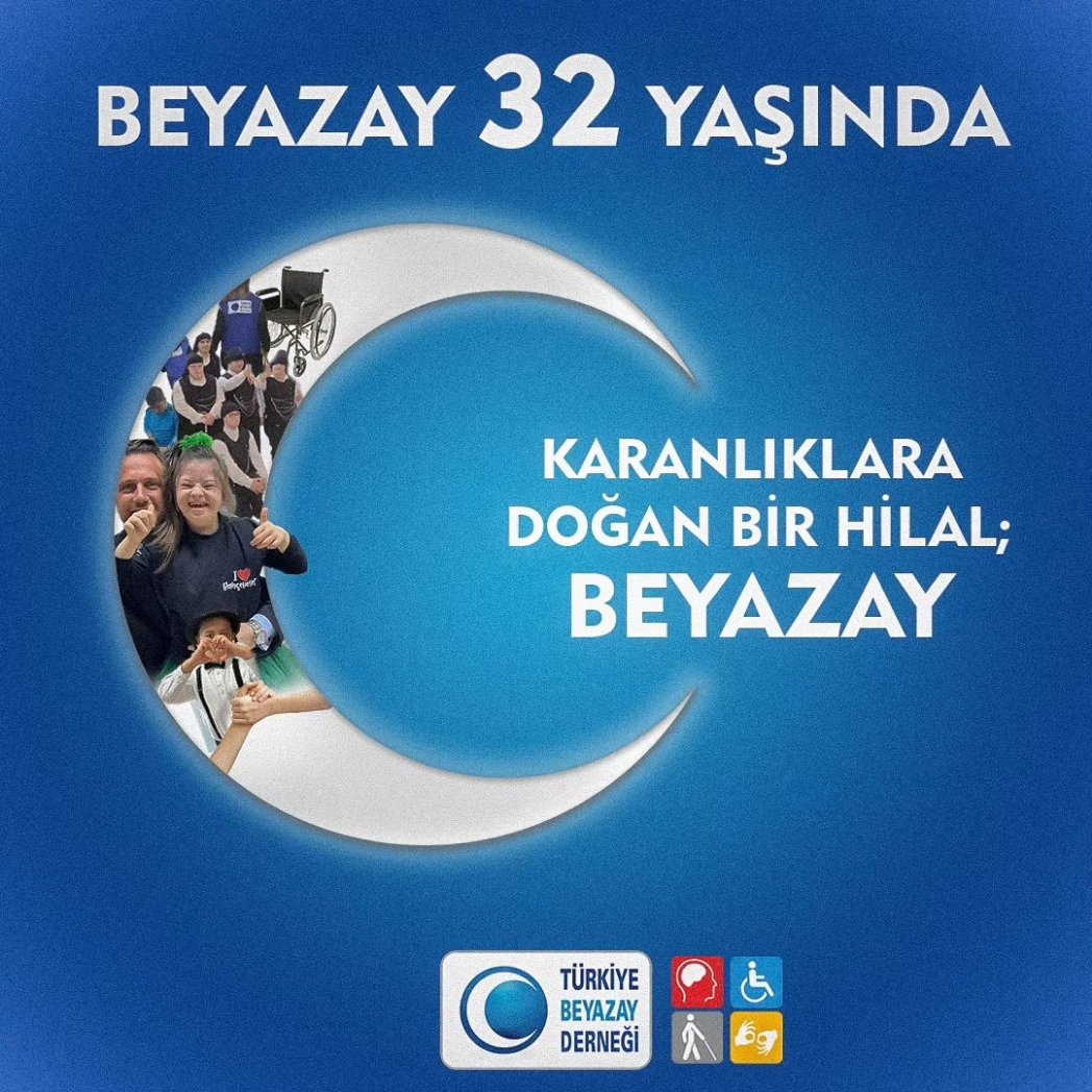 İyi ki doğdun Beyazay 🎶
Doğudan batıya, kuzeyden güneye , yurt içinde olduğu gibi yurt dışındaki şubeleriyle de, her memlekette izi olan, engelli bireylerin hayatına dokunan Beyazay yeni yaşını kutluyor 💫 32 yıldan bugüne  kocaman bir aile olduk.. Nice engelsiz senelere 💙