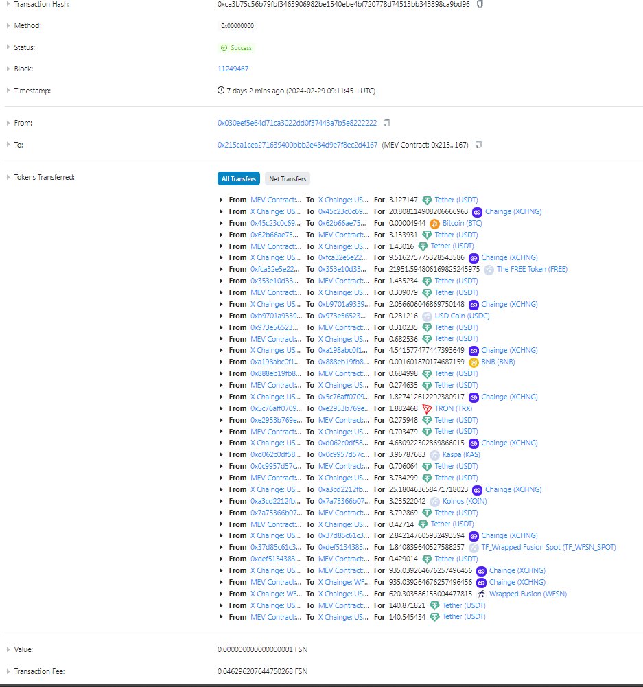 FUSIONProtocol's tweet photo. How efficient is the transaction capacity of $FSN? A new update to https://t.co/OLDeFOXEdb brings this to light. In a tx costing only 0.046 FSN, all this happens. https://t.co/Tvuyr3tyVR By clicking Net transfers, you get an idea of the value of the various txs taking place. https://t.co/YGu2dZxPl8