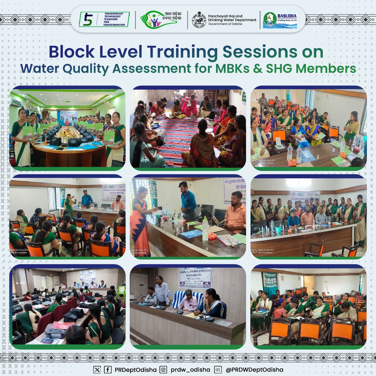 Block-level training sessions on water quality assessment using #FieldTestingKits for #MasterBookKeepers and #SelfHelpGroup members were organised in Ganjam, Koraput, Nuapada, Balangir and Jagatsinghpur districts.
#CleanandSafeDrinkingWaterForAll