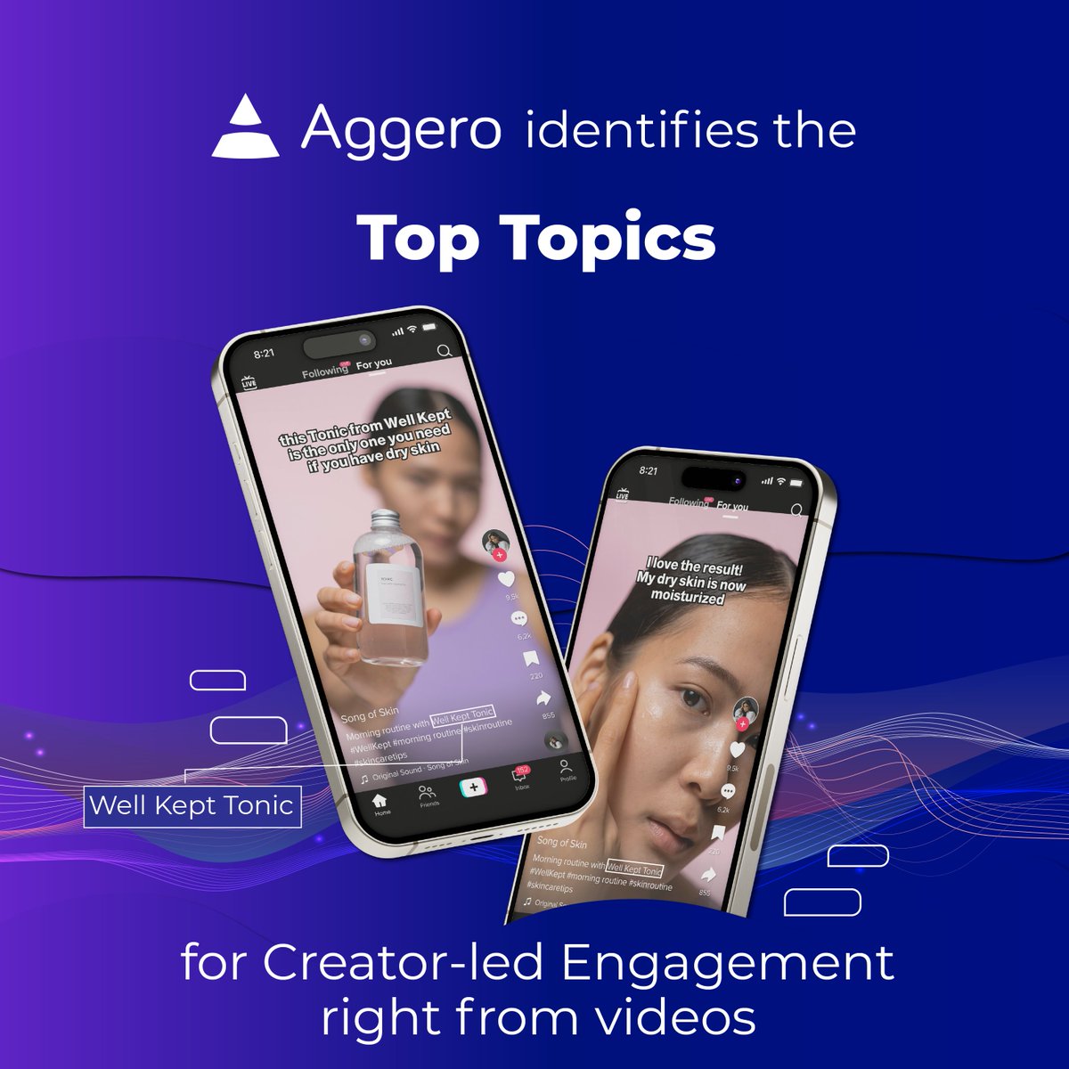Top Topics or Key Talking Points drive the bulk of the follower engagement in social videos. 
Our tool 
1. Identifies the top topics from videos 
2. Shows brand or product-relevant topics of interest 
3. Ranks each topic by the overall engagement rate.