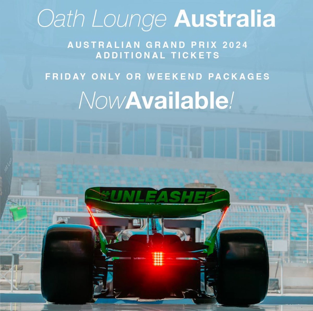 ValtteriBottas's tweet photo. OATH Lounge Australia 🍸

Now Friday only or weekend packages!

Trackside hospitality tickets starting from 1200 AUD:

https://t.co/afKMC5u9gB

#VB77 #OATHLOUNG #Australia https://t.co/WTFZGlbubj