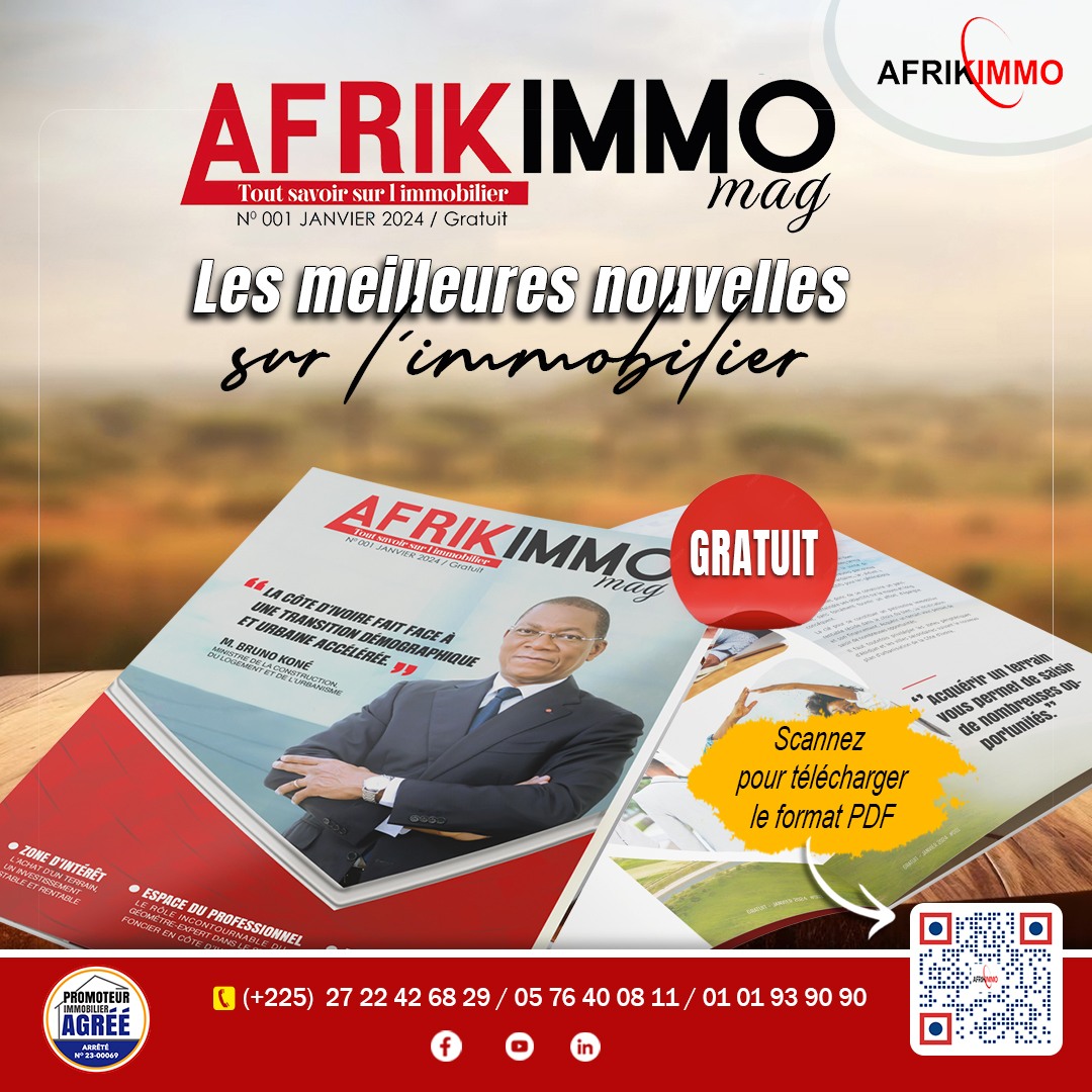 Découvrez 𝐀𝐅𝐑𝐈𝐊𝐈𝐌𝐌𝐎 𝐌𝐀𝐆, votre magazine spécial immobilier, désormais disponible gratuitement ! Retrouvez les dernières actualités immobilières en Côte d'Ivoire et au-delà. Cliquez sur ce lien pour télécharger le format PDF : qr1.be/7RI6