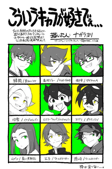 こういうキャラが好きでぇ…のテンプレお借りしました。
当時よりかわいくかっこよく描けて楽しかった🥰 