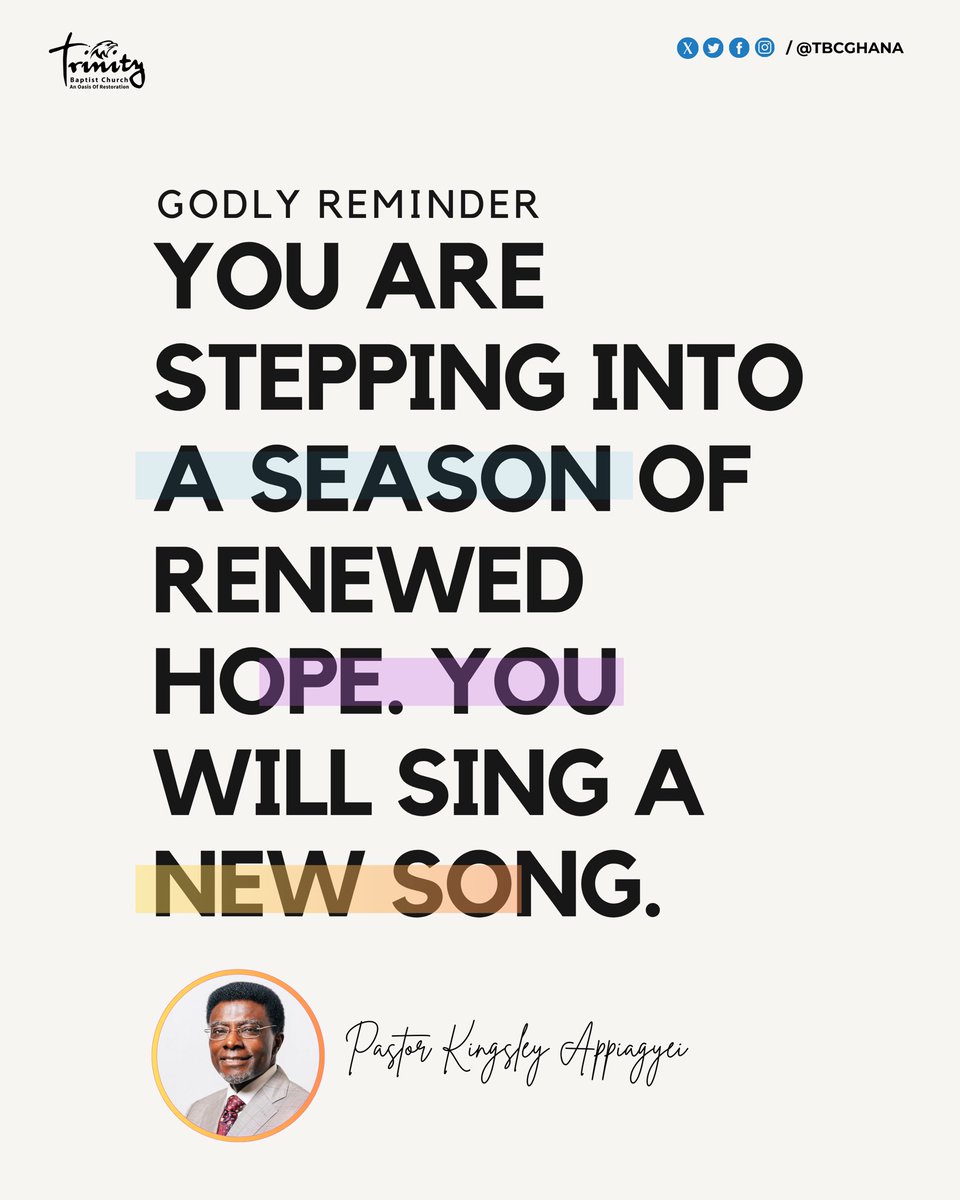 TBC_Ghana's tweet photo. A new season is here! Get ready for newness.
@pas_kingsley
#PastorK #tbc #Godlyreminder https://t.co/1q6atAK1Md