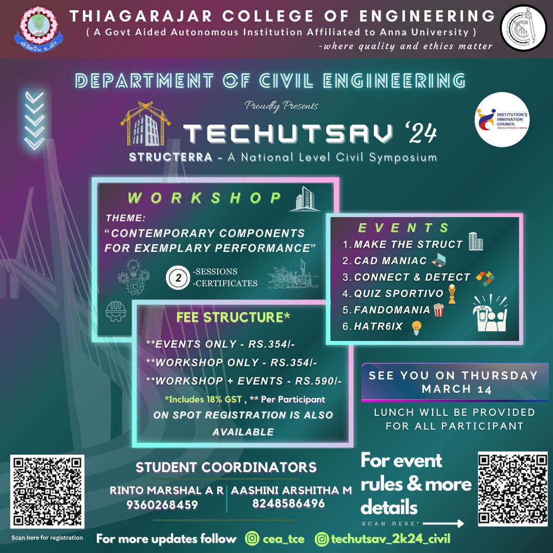 tceofficialpage's tweet photo. 🌟 Join TECHUTSAV'24-STRUCTERRA by TCE's Civil Engineering Department! Showcase skills, gain insights, and win Rs. 22500/-! Register now! 🔗 #TechUtsav24 #Structerra #CivilEngineering #EngineeringSymposium #InnovationInEngineering #ConnectAndGrow #CashPrizes #EngineeringEvent https://t.co/39lW2gAvsd