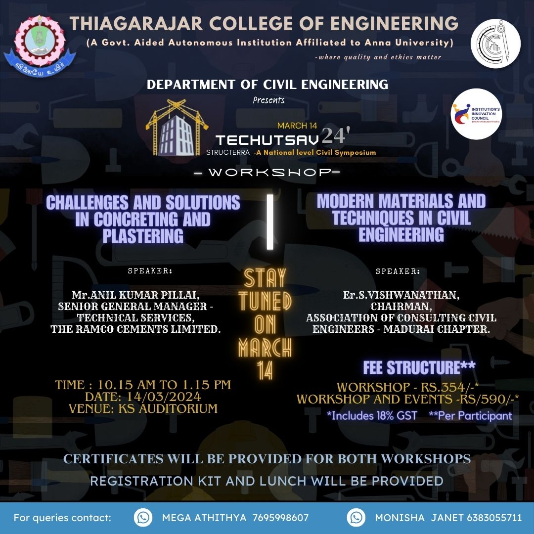 tceofficialpage's tweet photo. 🌟 Join TECHUTSAV'24-STRUCTERRA by TCE's Civil Engineering Department! Showcase skills, gain insights, and win Rs. 22500/-! Register now! 🔗 #TechUtsav24 #Structerra #CivilEngineering #EngineeringSymposium #InnovationInEngineering #ConnectAndGrow #CashPrizes #EngineeringEvent https://t.co/39lW2gAvsd
