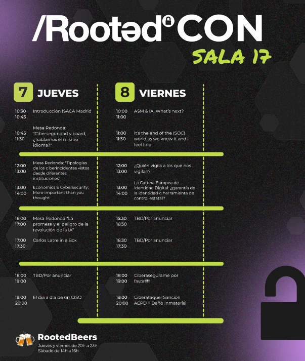 ISACAMadrid's tweet photo. ¡Ya estamos en @rootedcon! Hoy jueves 7, 10:00-20:00 ¡Os esperamos en 𝘀𝗮𝗹𝗮 𝟭𝟳! ¡Esperamos que os guste nuestra agenda!
https://t.co/6ILwM0mQOe
https://t.co/JYAe5XzLII
#Rooted #RootedCON #RootedCON24 #RootedCON2024 #ciberseguridad #hacking #ciberincidentes #RootedBeers https://t.co/eIAWE8e5AP