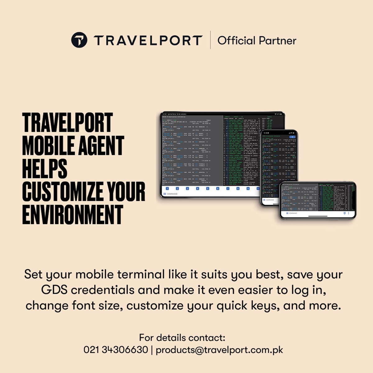 TravelportAF's tweet photo. Travelport Mobile Agent helps customize your environment
Set your mobile terminal like it suits you best, save your GDS credentials and make it even easier to log in, change font size, customize your quick keys, and more. 
#Travelport #Travelagency #Travelagent #IATA #BSP https://t.co/pI3OgmChbb