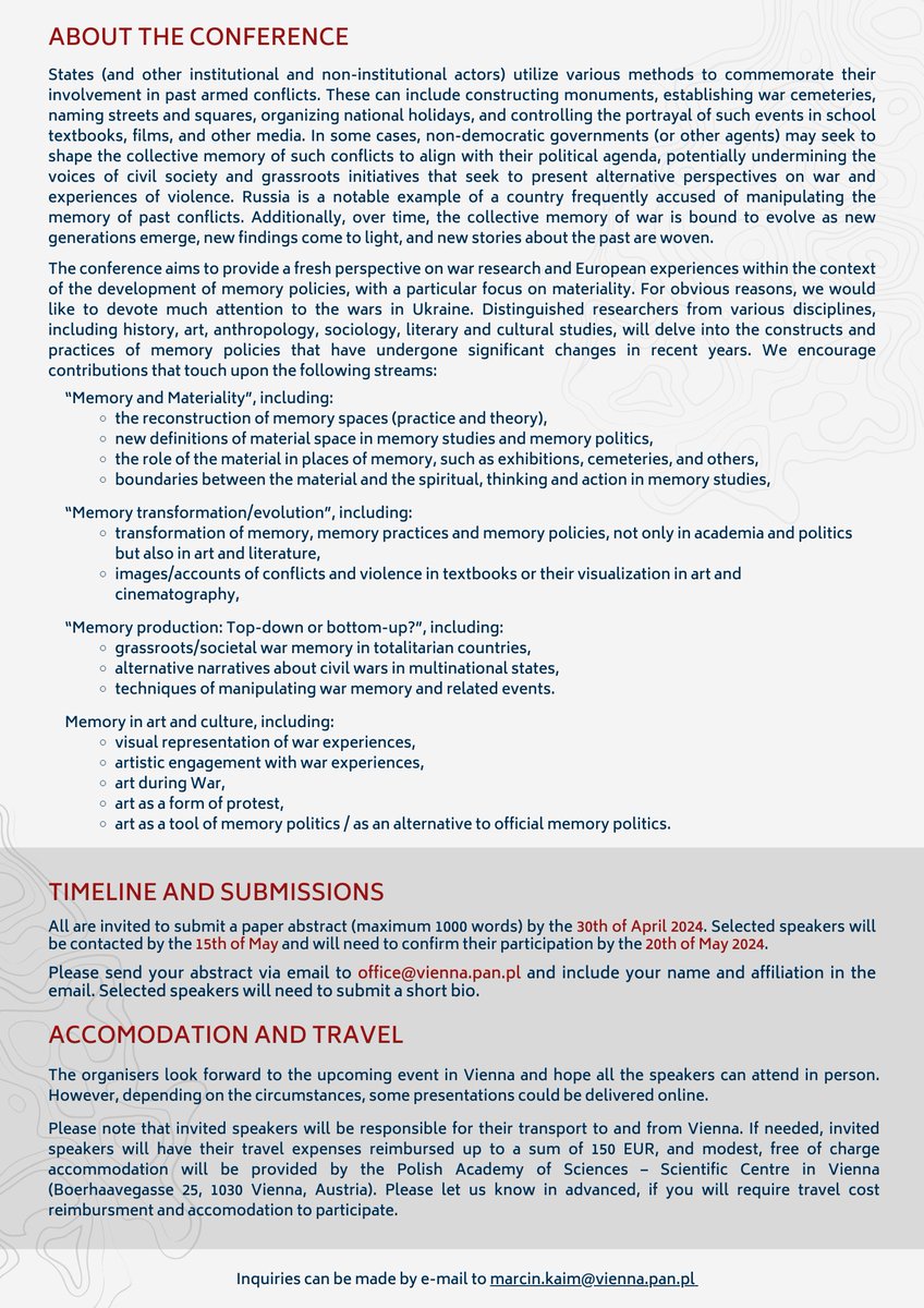 𝗖𝗔𝗟𝗟 𝗙𝗢𝗥 𝗣𝗔𝗣𝗘𝗥𝗦 ❗️❗️❗️

Deadline for submissions: 30 April 2024!
Date of conference: 17-18.10.2024

Info on Conference and Call here⤵️vienna.pan.pl/index.php?opti…

Organised with <a href="/IDMVienna/">IDMVienna</a> and <a href="/unikrems/">Universität für Weiterbildung Krems</a>