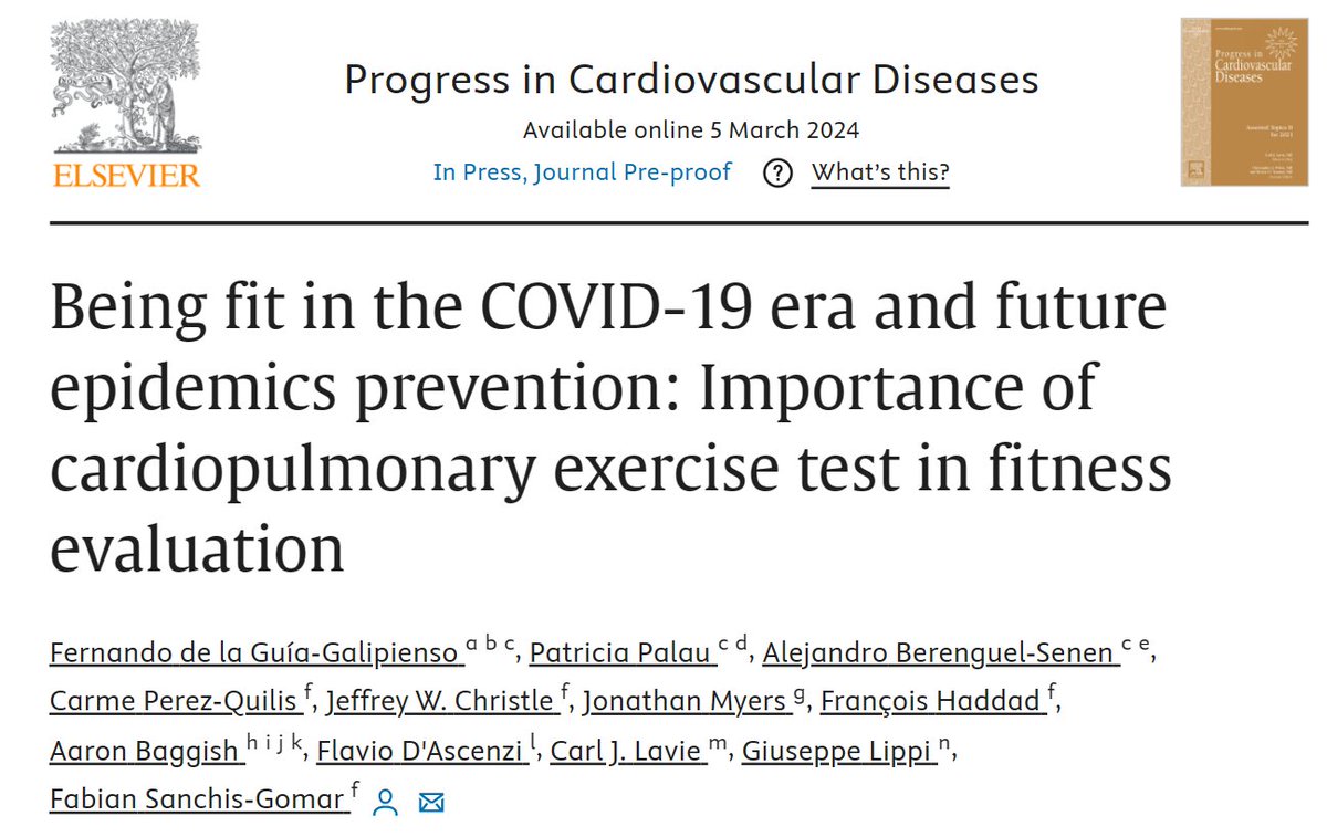 📰 Being fit in the COVID-19 era and future epidemics prevention: Importance of cardiopulmonary exercise test in fitness evaluation @Ergoespiro_SEC @PatriciaPalau1 @alberenguel @jwc14 @abaggish @FlavioDascenzi et al; and thanks to @Fabiansango 🙏🏼👏🏼#CPET sciencedirect.com/science/articl…