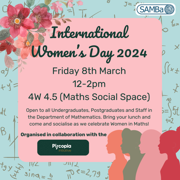 Tomorrow from 12 in Maths Social Space, all welcome to join for lunch to celebrate Women in Maths for International Women's Day. Part of a network of events in UK Maths departments in collaboration with @_Piscopia. piscopia.co.uk/whats-on/ #IWD2024 @knottheoryknits @MathsatBath