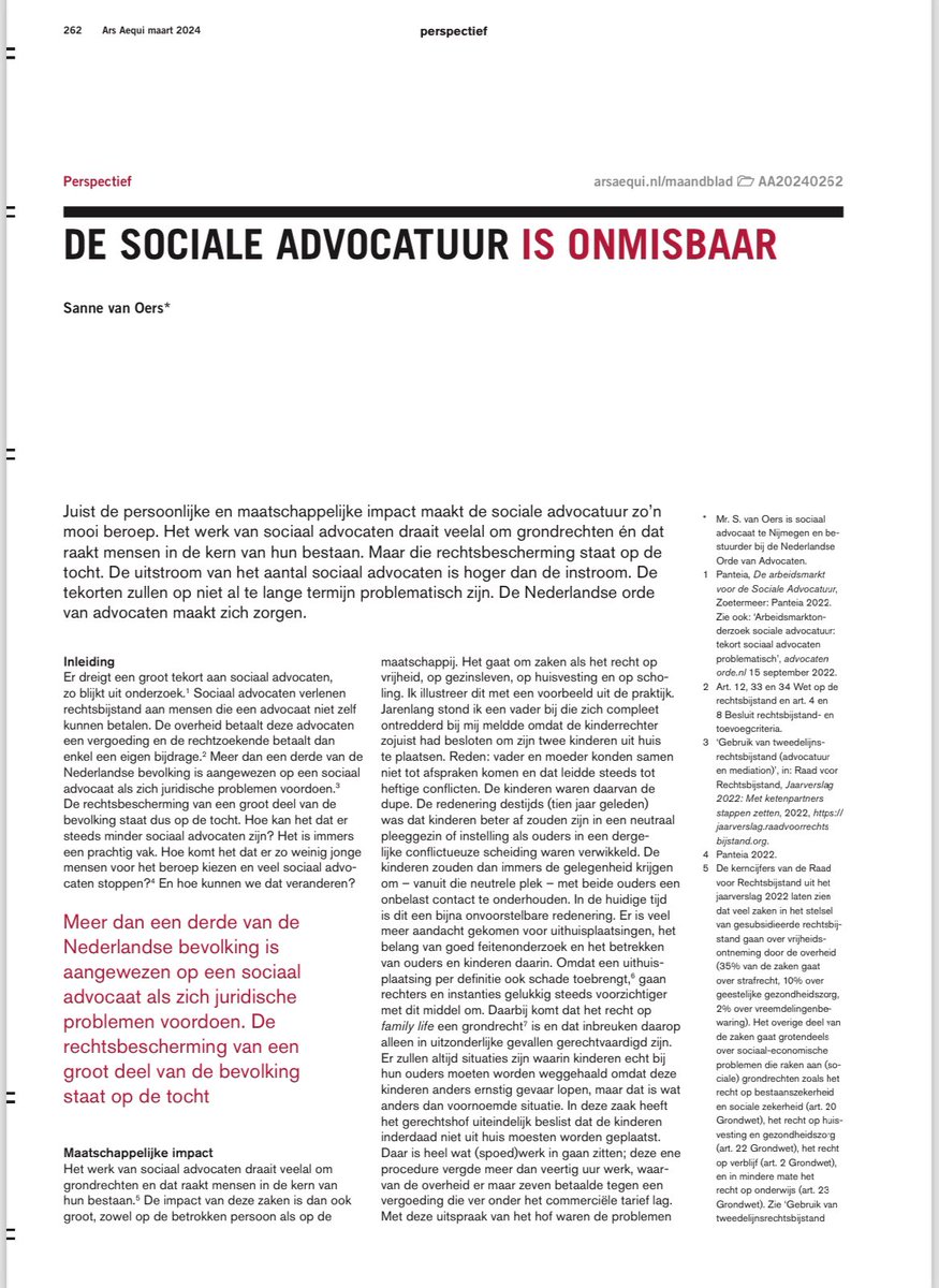 In maandblad Ars Aequi is mijn artikel verschenen over de sociale advocatuur en de onmisbare en zeer belangrijke taak daarvan in onze maatschappij en rechtsstaat. Het is een ontzettend mooi beroep! Benieuwd? Lees het online: arsaequi.nl/product/de-soc…