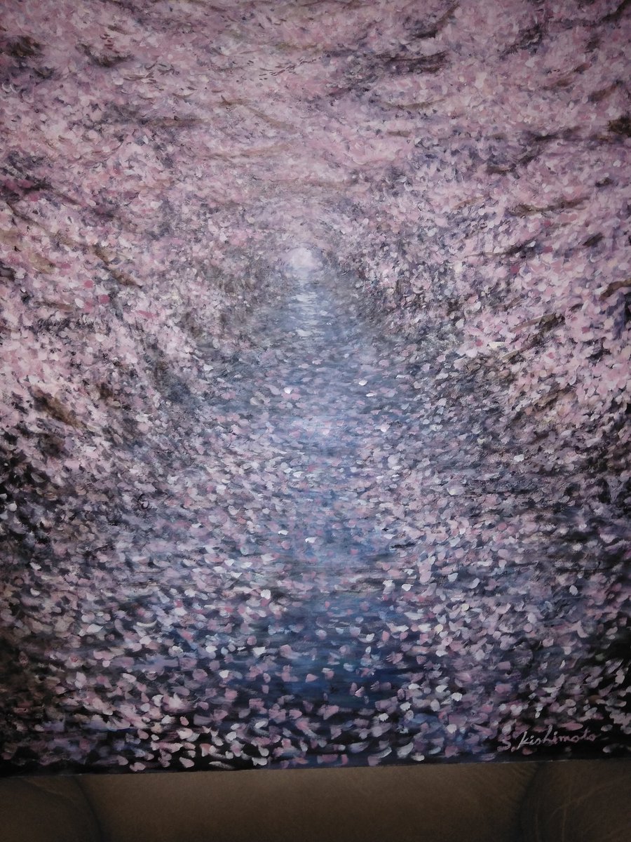 🌱皆さんの投稿に潤い☘️癒やされて🍀ひとひらの夢を見せて頂いています 🎨絵の具で桜を描いてみました