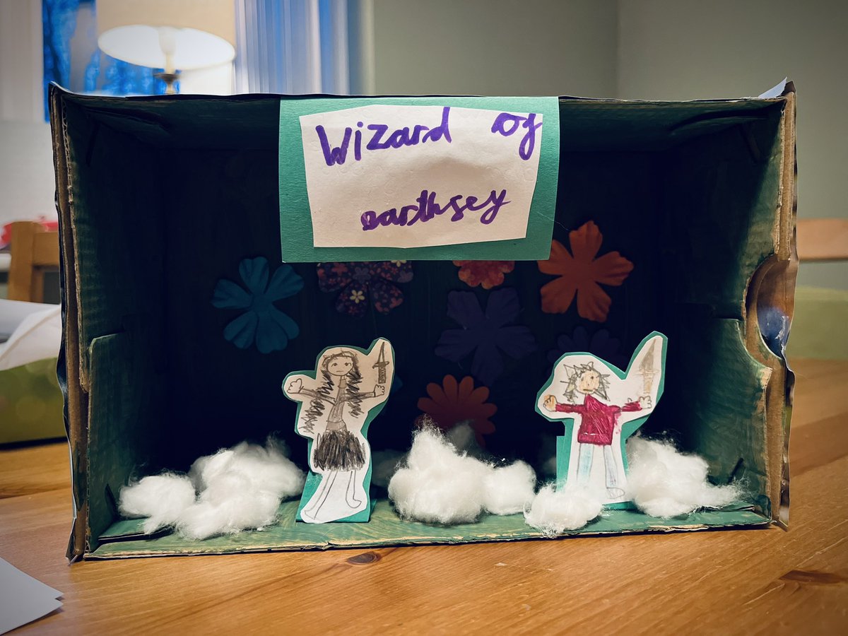 For #WorldBookDay the eldest has made a Wizard of Earthsea 'book nook' showing Ged and Serret giving each other lip, and she's gone to school dressed as Serret. 

WELL PROUD.

#UrsulaKLeguin