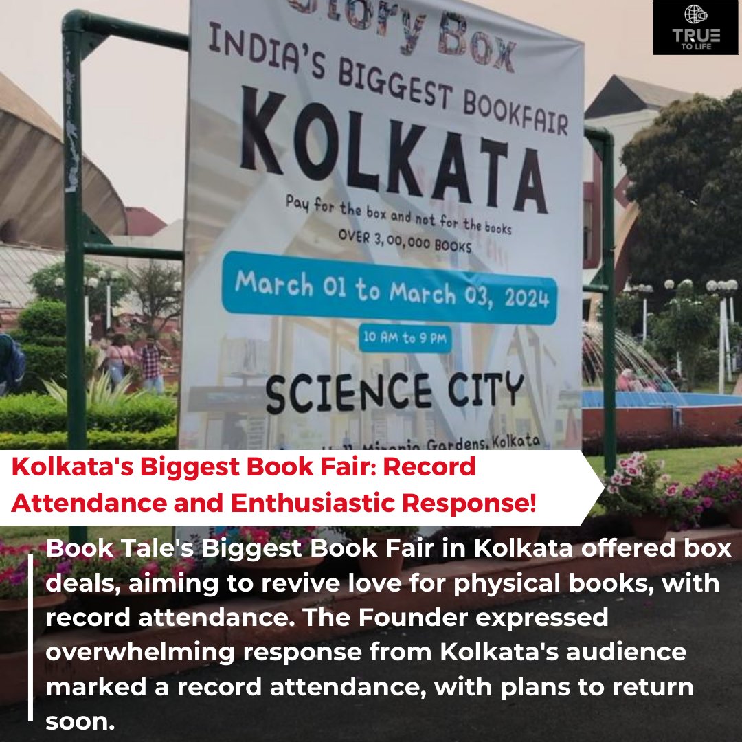 Book Tale's Biggest Book Fair in Kolkata offered box deals, aiming to revive love for physical books, with record attendance. 
#trendingnews #ñewsindia #update #banaras #truetolife.in #socialmedianews #trending #topnews #checkout
@ankitaa.bal 
@truetolife.in
@bookfairies_kolkata