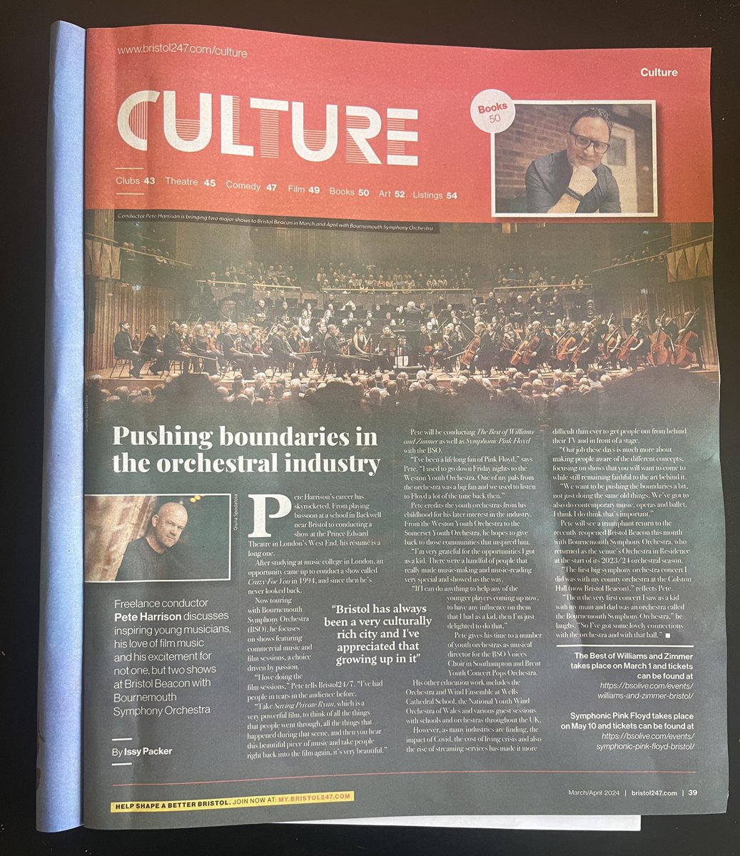 From Backwell to the West End, Pete Harrison has an incredible CV Currently working with @BSOrchestra for two huge shows at Bristol Beacon, he’s as interesting as his talented My chat with the freelance conductor can be found in @bristol247 ‘s latest print mag, available now!