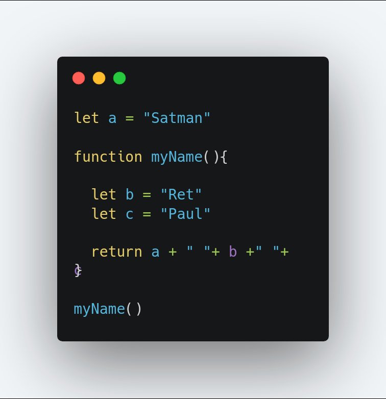 Satmanret's tweet photo. Scope in JavaScript defines the visibility and accessibility of a variable within a function, majorly classified into;
Global scope: defines  variables that are visible and accessible and  by all functions within a script file. e.g. the variable let a = 'Satman'
@jothamardel https://t.co/zNz3SdtLfq