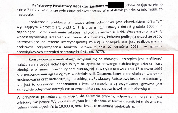 ☝️Złote myśli sanepidu.🥳 Konsekwencją uchylania się od obowiązku szczepień jest możliwość wielokrotnego nałożenia kary do 10tys. zł. Jednak wcale nie oznacza to przymuszania do udzielenia zgody na szczepienie, bo grzywna jest odrębnym narzędziem.🤡