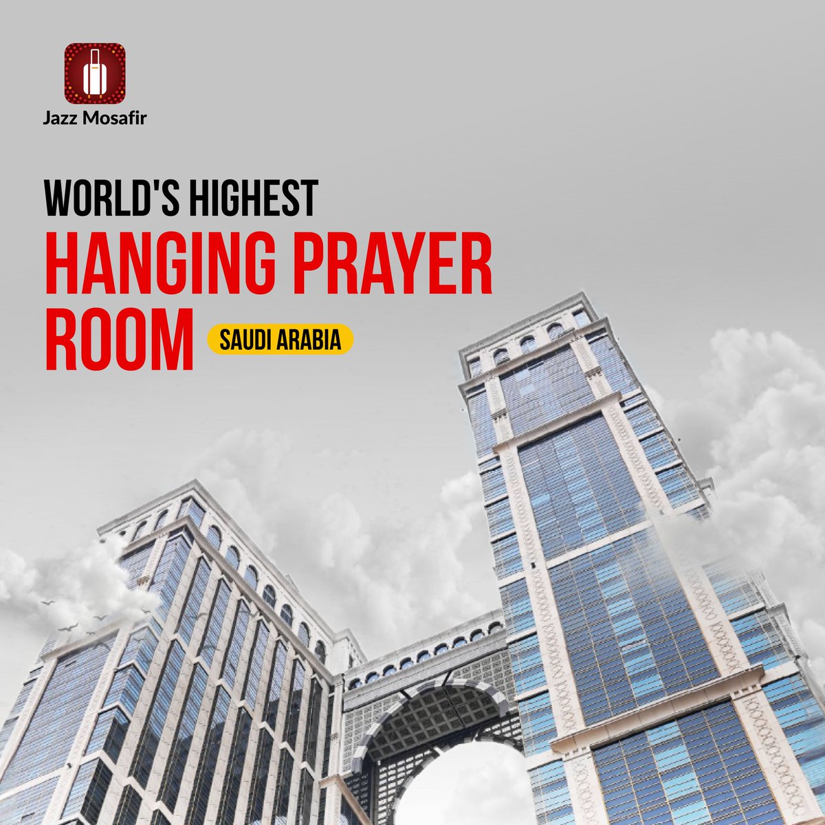 JazzMosafir's tweet photo. Did you know? Saudi Arabia has set a
world record with the unveiling of the highest hanging
prayer room, the 'Sky Mussallah', offering a
breathtaking view of the Kaaba in the sacred city of
Makkah. 🕌✨

#JazzMosafir #SkyMussallah #RecordBreaking
#Makkah https://t.co/py4JxmCAVO