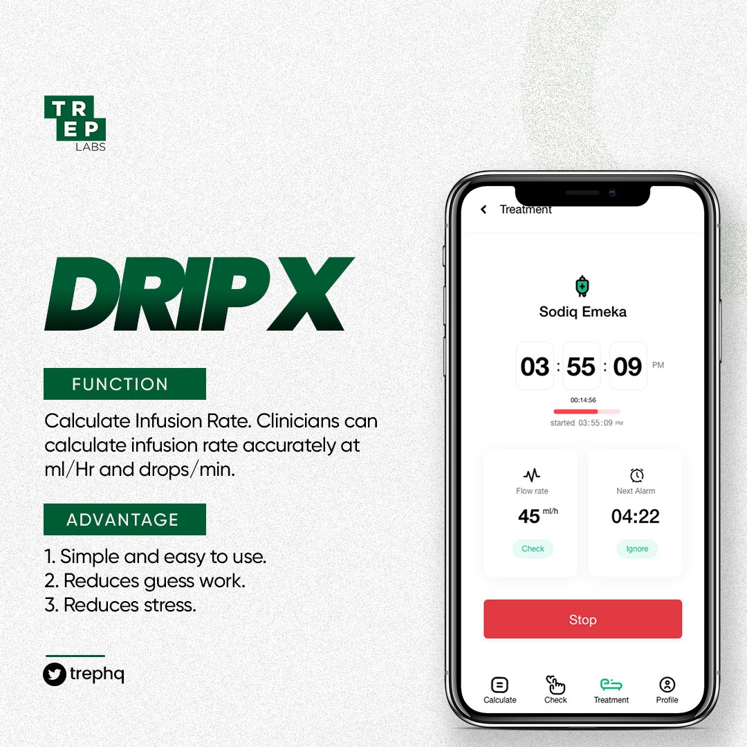 TrepHq's tweet photo. Do you get tired or worn out from calculating the never ending infusion rate , it must be a lot of work for you and your colleagues. 
Get DripX , it reduces your stress making you more efficient. 

#DRIP #DripX #healthcare https://t.co/b0iXaXWzLM