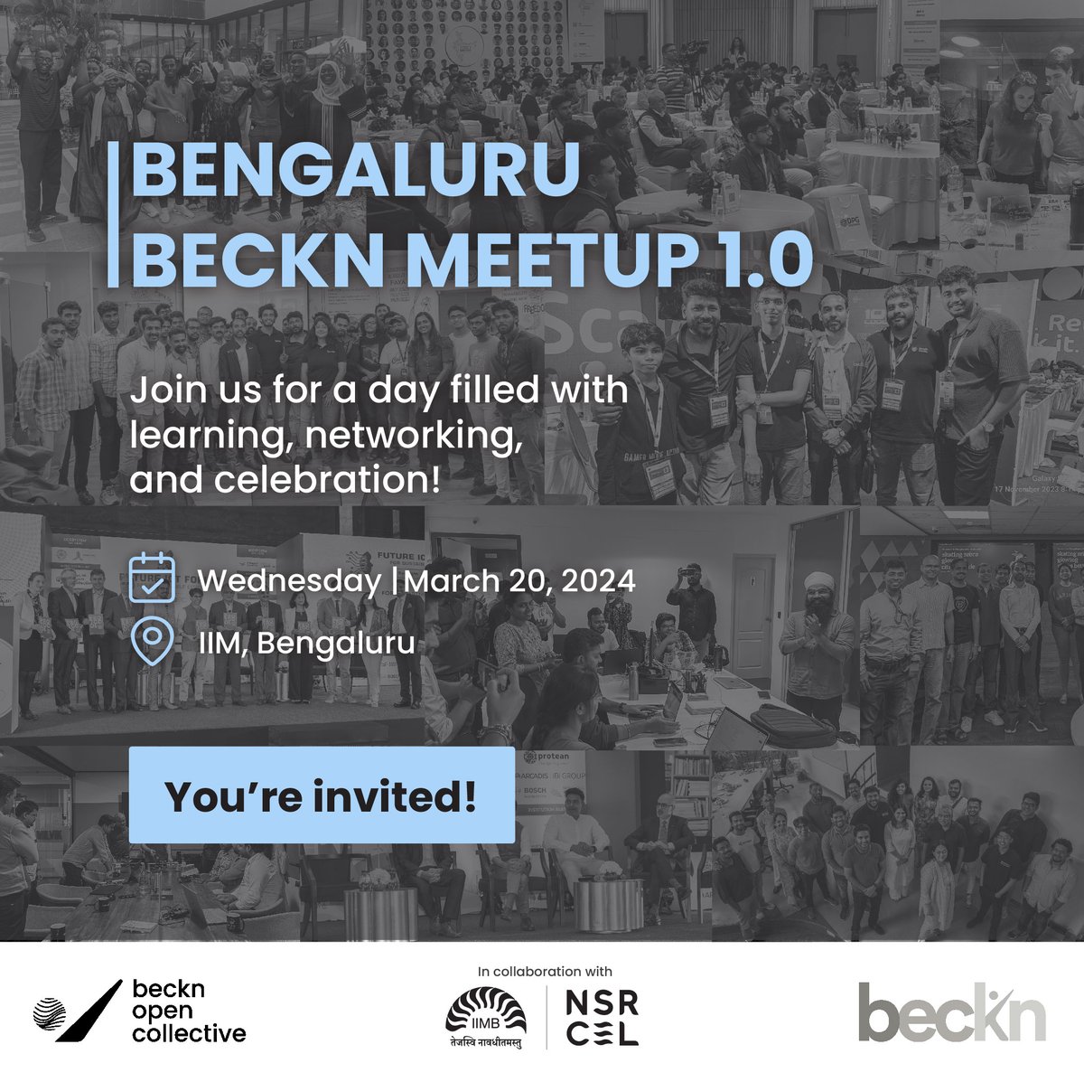 We've been driving change and collaborating virtually for too long. Now is the moment to gather in person and truly feel the strength of our collective synergy. 🤝💥 Mark your calendar for March 20 and get ready for the first-ever Beckn Community Meetup in the heart of Namma