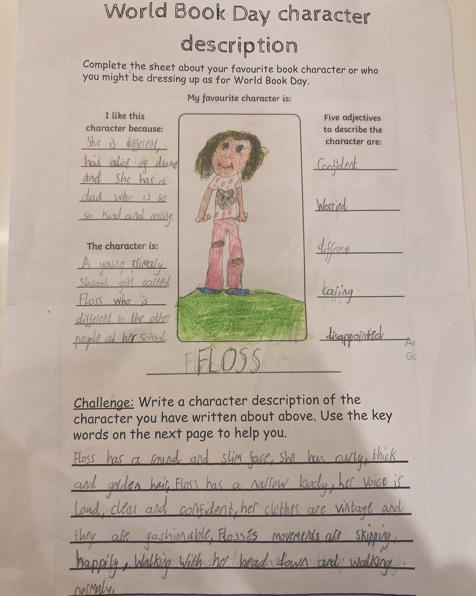 Our first character description is from Sophia aged 8 3/4. Sophia wrote about Floss- a character from the Jacqueline Wilson story ‘Candyfloss’. Sophia loves using a @stabilouk EasyGraph pencil for her writing #nationalhandwritingassociation #WorldBookDay2024