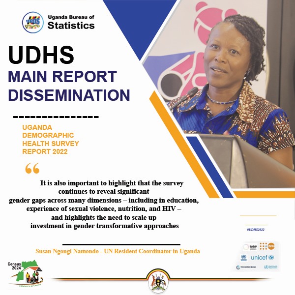 News247Ug's tweet photo. "It is also important to highlight that the survey continues to reveal significant gender gaps across many dimensions including in education, experience of sexual violence, nutrition &amp; HIV" - Susan Ngongi Namondo 
@StatisticsUg
#UDHS2022 https://t.co/MlRoS31Sjc