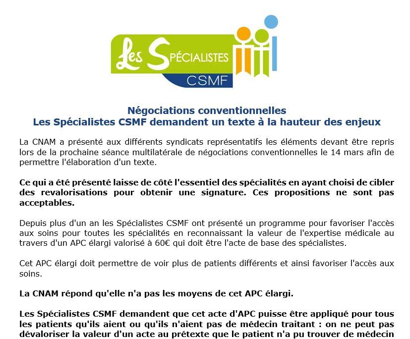 🚩 Flash info | Négociations conventionnelles Les Spécialistes CSMF demandent un texte à la hauteur des enjeux
buff.ly/3T55VnV