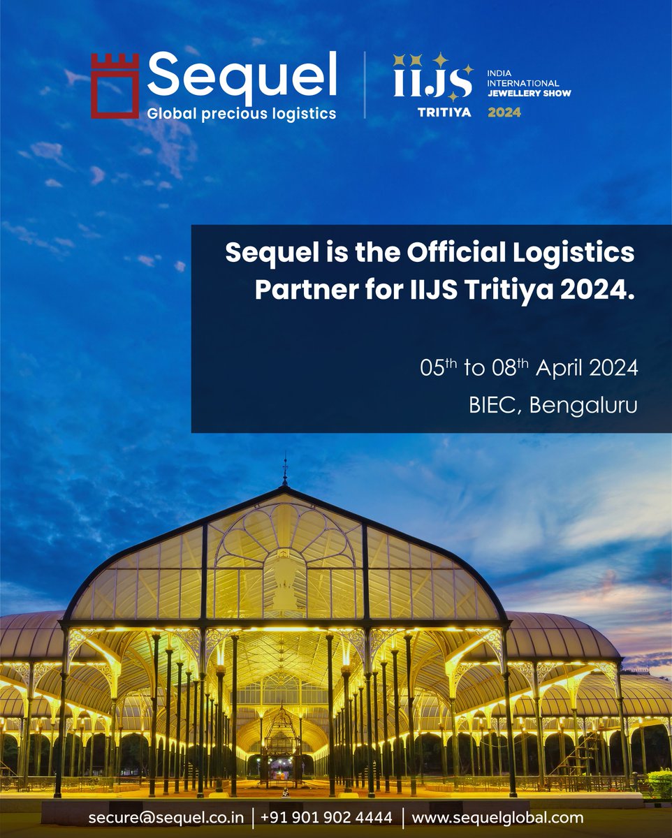 SequelLogistics's tweet photo. Sequel is the Official Logistics Partner for IIJS Tritiya 2024.

#SequelLogistics #GlobalPreciousLogistics #JewelleryExhibition #IIJSTritiya2024 #Bengaluru https://t.co/bDfPhlwibG