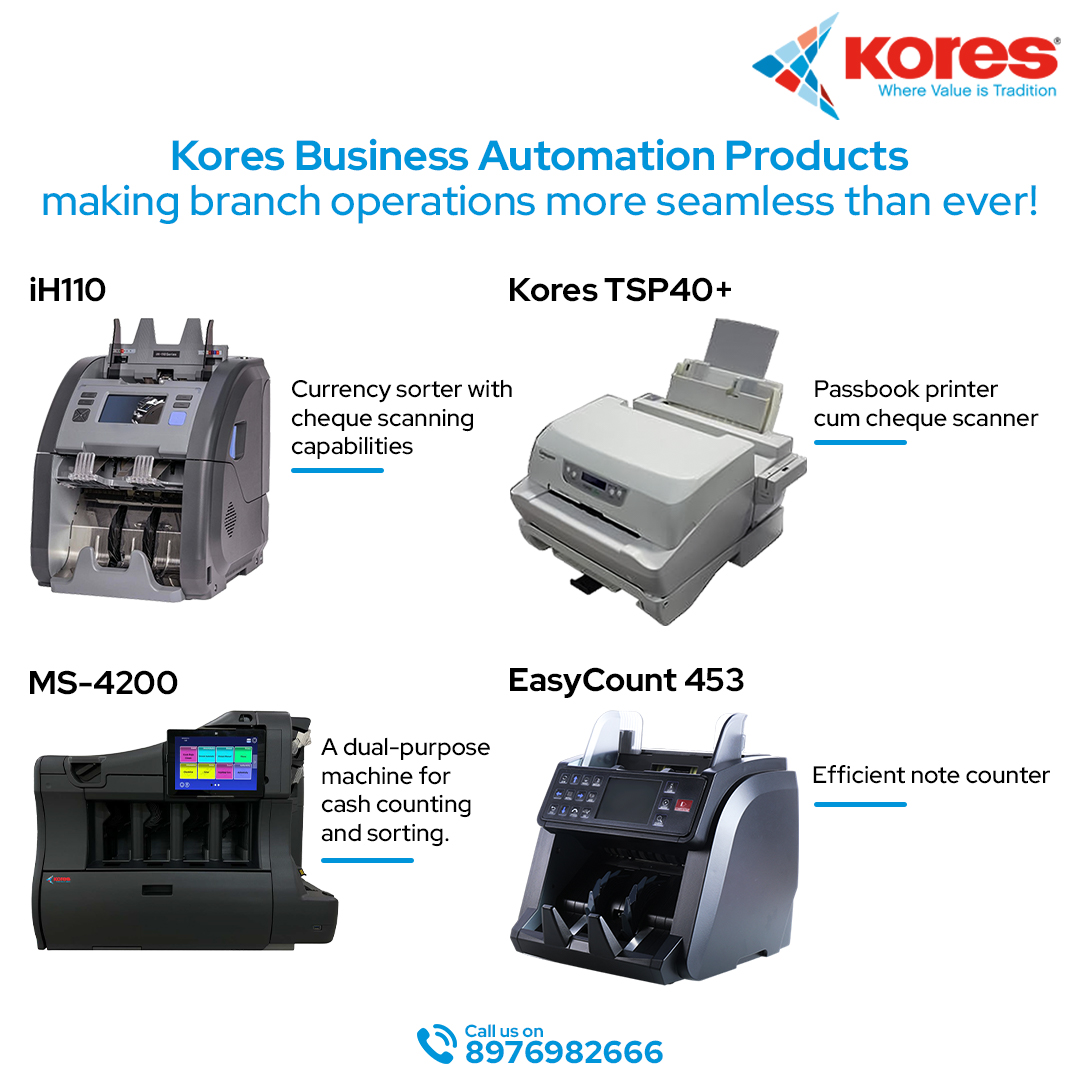 koresindia_ba's tweet image. Upgrade your banking experience with Kores Business Automation&apos;s revolutionary range! 🏦   🙌   ✨

#currencysorter #chequescanning #passbookprinter  #cashcountingmachine #koressolutions #automationsolutions #bankingautomationsolution #koresindia #koresindiabusinessautomation