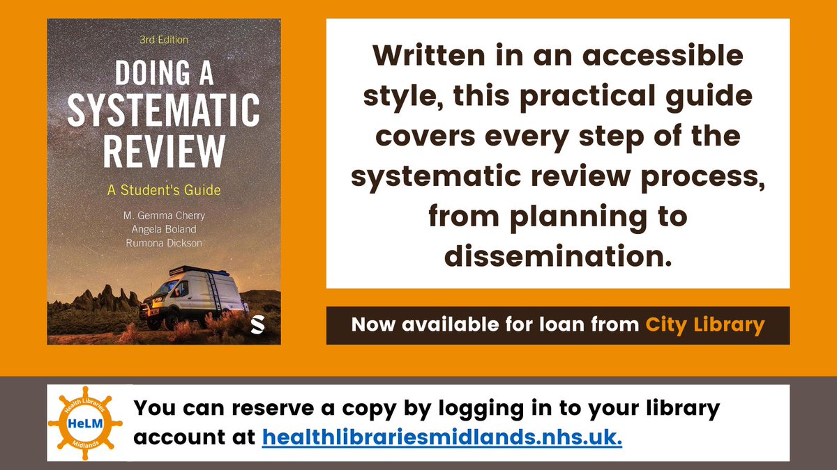 📑 New to conducting a systematic review? 📑 We have a copy of 'Doing a Systematic Review: A Student's Guide (3rd ed.)' now available for loan from City Library. You can register for an account & reserve a copy at healthlibrariesmidlands.nhs.uk. 📖