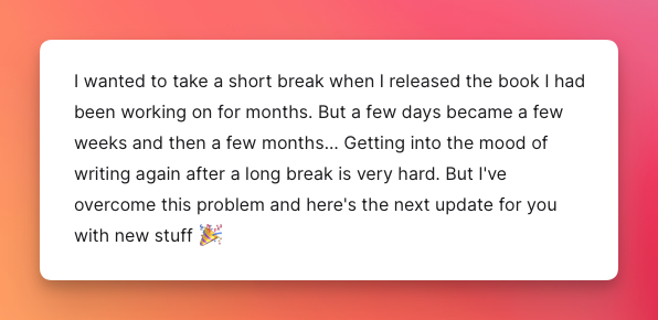 tobias_petry's tweet photo. Writing is really hard. And doing a break to relax some time makes it even harder to start again.

So I am happy that I finally broke the writer's block and wrote new chapters for the @IndexingBook 🎉

 I am embarassed it took so long for the first update🙈 https://t.co/9Q2CjuIv7S