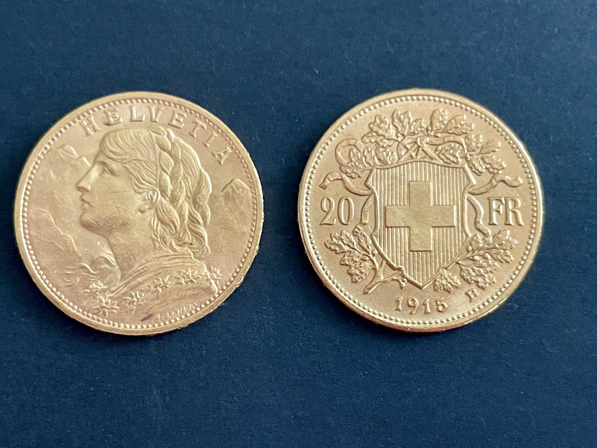 This sweet Swiss 🇨🇭Gold Coins from 1915 +1930 are a Store of Value for decades / centuries. 
Couple of Years ago I bought them half the Price. 
#InGoldWeTrust
#Silversqueeze
# BuyHighSellHigher