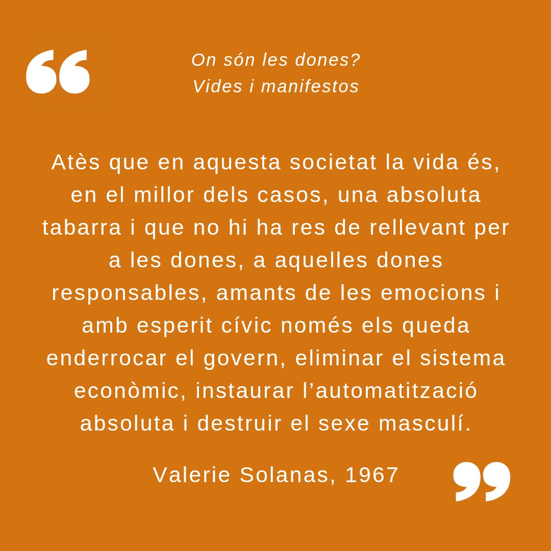 'On són les dones? Vides i manifestos,' de #PilarGodayol, recull 600 anys de tradició feminista occidental a través de 20 obres literariopolítiques acompanyades de textos biogràfics.

✍️'Manifest SCUM' (1967) de Valerie Solanas.

#8M #Diadelesdones